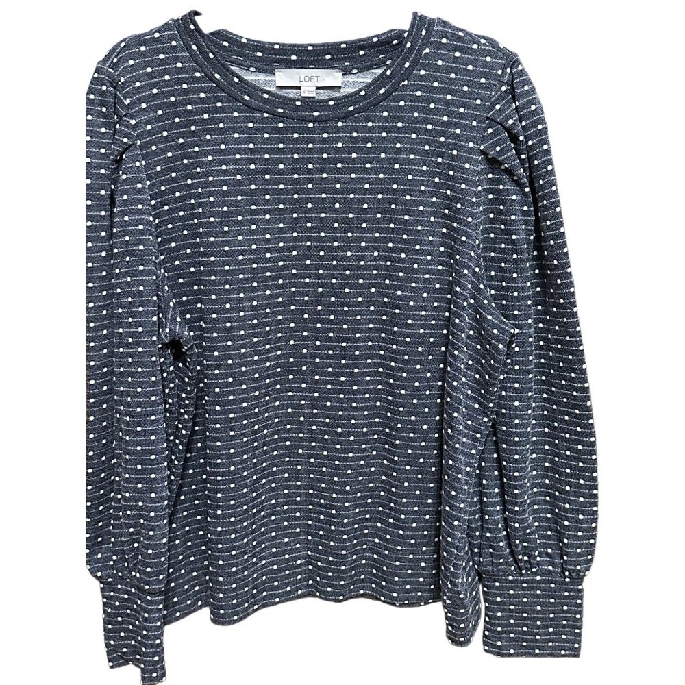 Loft size XL blue Swiss dot polyester cotton blend long sleeve top